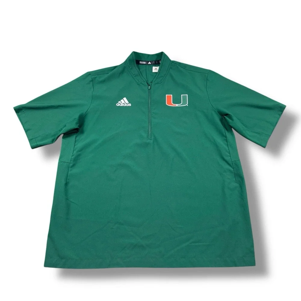 Adidas Miami Hurricanes Team Issued 1/4 Zip Coaches Jacket Mens Large EUC